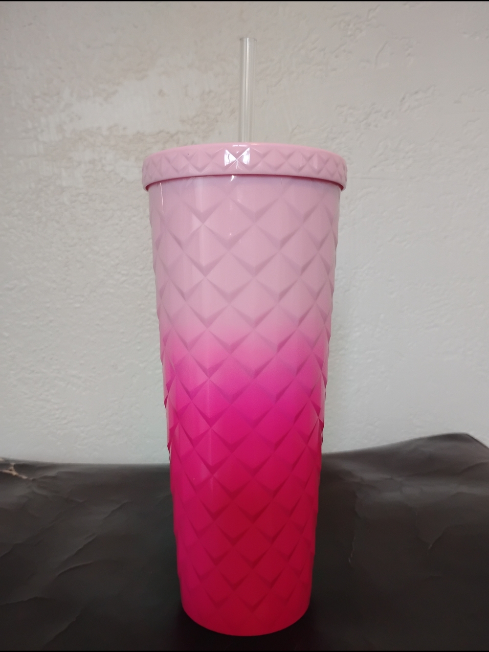 Mainstays Pink Ombre Quilted Travel Cup with Clear Straw